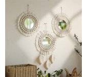 Colgantes de pared bohemios con espejos y borlas tejidas con flecos de macramé, colgantes de hojas, espejos decorativos para maquillaje hechos a mano B