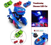 Coche de dinosaurio deformado con luz LED, coche LED, vehículo robot de transformación con ruedas universales, juguete con luces y sonidos, regalo de Navidad para niños azul