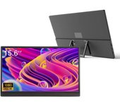 Monitor portátil de 15,6 pulgadas para computadora portátil, monitor de viaje de 1080P con soporte y altavoz externo dual negro