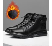 Botas cortas de negocios de cuero genuino para hombre, nuevas botas planas de felpa de moda británica para otoño e invierno, zapatos casuales de tendencia suaves 38