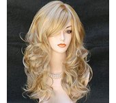 Peluca larga y rizada para mujer, con flequillo, aspecto Natural, resistente al calor, fibra de alta temperatura, pelo sintético ondulado, amarillo, vino, rojo, Rubio oro
