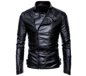 Chaqueta de cuero para hombre, chaqueta impermeable con solapa de motocicleta vintage para otoño e invierno, chaqueta de primer nivel para hombres M negro