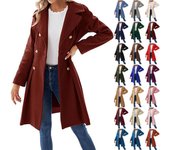 Chaqueta de mujer con solapa cruzada y bolsillos de moda para otoño e invierno XXXL beige