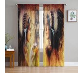Cortinas para sala de estar de tul con animales indios, decoración moderna de gasa transparente, cortina de cocina 135W x 114H(cm)