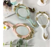 Espejo de mano rectangular con asa para maquillaje, bonito y creativo, estilo vintage blanco