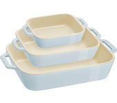 Plato Staub x 11 cm 20 x 16 cm 27 x 20 Juego Macaron Juego de cerámica Plato para gratinar Horno Apto para microondas Plato oficial  Rectangular (14 / / centímetros) 3 piezas Azul