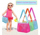 Bolsa de almacenamiento de juguetes para niños, bolsa de viaje para playa, bolsa de red hueca transparente para playa, bolsa de hombro 20x24cm azul claro