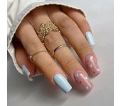 Wavy Fake Nials Press on Nails Colorful Cloud Blue Love Heart Long Square False Nails French Z577