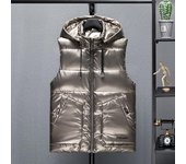 Chaleco de hombre, abrigo con cuello alto, capucha, sin mangas, cierre de cremallera, chaleco de invierno, ropa de abrigo con bolsillos, chaleco de plumón de algodón con relleno grueso de color sólido M oro