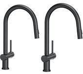 Grifo mezclador de cocina de 2 funciones con salida de agua giratoria de 360°, grifo de fregadero negro, grifo de acero inoxidable