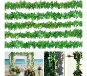 12 Uds. De hojas de hiedra artificiales falsas, guirnaldas verdes colgantes, decoración del banquete de boda, adorno de Navidad 2