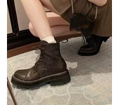 Meotina, botas cortas hasta el tobillo para mujer, plataforma con punta redonda, tacones medios gruesos, botas de combate con cordones, zapatos de moda para mujer, invierno, negro, marrón 40 35 negro