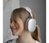Auriculares inalámbricos Bluetooth 5.0 con micrófono, auriculares con sonido estéreo, auriculares deportivos para juegos con funda de cuero blanco