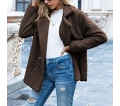 Chaqueta polar con bolsillos y solapas abotonadas sueltas de moda para mujer de otoño e invierno S blanco