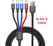 Cable de carga múltiple 4 en 1 para iPhone 14, 13, 12, 15 Pro Max, mini cable de carga rápida 3 en 1 micro USB tipo C para Android, iPhone y Huawei 1.2m