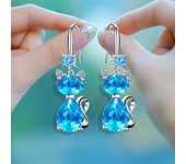 Pendientes colgantes de gato bonitos para mujer, pendientes colgantes de animales azules, rosas y blancos, joyería de boda de Color plateado a la moda blanco