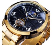 Fahsion Reloj de negocios para hombre Reloj mecánico automático Tourbillon de marca superior Relojes de fase lunar plata/negro
