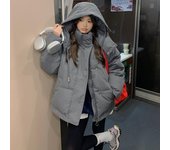 Chaquetas acolchadas de invierno para mujer, Abrigo acolchado de algodón grueso y cálido, Parkas cortas holgadas grises con capucha de gran tamaño a la moda para mujer S caqui