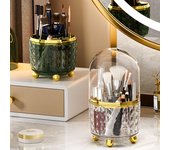 Soporte giratorio de 360 ​​° para brochas de maquillaje con tapa, organizador de lápiz labial y esmalte de uñas, caja de almacenamiento de cosméticos, organizador de maquillaje transparente