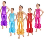 Disfraz Hippie de lentejuelas para niñas, mono puesta en escena de discoteca, traje de baile y gimnasia de una pieza 7-8 Years rojo