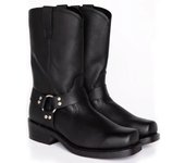 Botas de cuero estilo vaquero retro para hombre, botas de media pantorrilla con hebilla de estilo británico, botas de caballero con punta cuadrada, botines de tacón medio, botas de montar al aire libre 39 negro