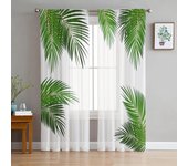 Planta con hojas verdes, cortinas de tul blanco para ventana, sala de estar hilo de Organza, cortina de gasa transparente para dormitorio, cocina, decoración del hogar W135 x H115cm x1&Rod Pocket