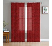 Cortinas transparentes con patrón rojo Retro de Navidad para sala de estar, dormitorio, cortina de tul para cocina, paneles ciegos de gasa 135W x 114H(cm)