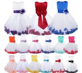 Vestido de fiesta de boda formal de tul con pétalos de flores de princesa para niñas hasta la rodilla 13-14 Years púrpura