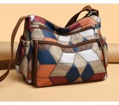 Yogodlns Bolsos de mensajero para mujer Nuevo bolso de mano de cuero de PU Bolso de hombro inclinado Bolso cruzado para mujer Bolso con patrón de cuadros vintage 26x10x20cm marrón/azul