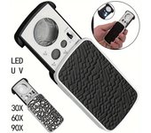 Lupa deslizable para joyería, 30X, 60X, 90X, con luz LED, minilupa portátil con luz ultravioleta para joyería. plata