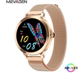 Reloj inteligente MEVADEN con pantalla AMOLED, llamadas por Bluetooth, rastreador de actividad deportiva para mujer, clima IP68, reloj inteligente resistente al agua para mujer oro/rosa brillante