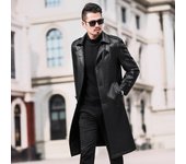 Chaqueta larga de felpa y cuero genuino grueso para hombre, abrigo de piel de oveja hasta la rodilla, gabardina de cuero para otoño e invierno 4XL