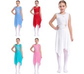Vestido de ballet para niñas, traje de baile lírico, ropa de baile, sin mangas, con recortes, malla de gimnasia para bailar, vestidos de patinaje sobre hielo para niñas 5-6 Years verde azulado