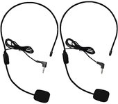 Kit de micrófono de diadema con clip, micrófono con cable para altavoz, para uso en reuniones informativas y al aire libre, micrófono direccional FosFun, juego de 2 negro