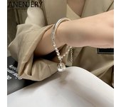 ANENJERY Pulsera de bola redonda para mujer, pulsera de cadena de cuentas, joyería de fiesta para novias