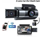 Cámara para coche con detección de movimiento, caja negra, cámara para salpicadero HD 1080P, sensor G, rotación de lente de 360°, DVR de 3 pulgadas con WiFi y visión nocturna 2 lens