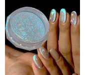 1 frasco de polvo transparente para decoración de uñas, color azul hielo, de alto brillo, pigmento brillante para manicura, polvo Aurora para frotar.