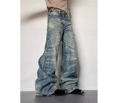 Pantalones vaqueros de color claro lavados de estilo urbano americano para hombre y mujer, de pierna recta, ligeramente acampanados, holgados y de pierna ancha, para otoño e invierno. S azul