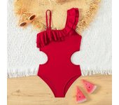 Traje de baño para niñas adolescentes de Color rojo Retro, traje de baño de una pieza para niños de 5 a 14 años, traje de baño con volantes, ropa de playa 5-6 years old púrpura