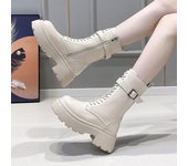 Botines con cordones para mujer Botas de plataforma con punta redonda para mujer Botas de tacón grueso para mujer Botas cortas Otoño 2024 34 verde