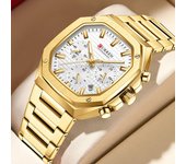Relojes para hombre, esfera cuadrada, cronógrafo de lujo, reloj de cuarzo, reloj de pulsera deportivo resistente al agua, reloj de acero inoxidable para hombre oro