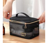 Neceser de malla portátil para mujer, estuche de maquillaje, organizador de maquillaje con cremallera de viaje, neceser de lavado, almacenamiento de belleza, bolsa pequeña