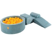 Playset de Espuma con Piscina de Pelotas MeowBaby® 90x30cm con 200 Bolas, 3 Elementos, 235x45x30 cm, Pana, Turquesa 235x45x30 cm