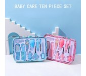 10 unids/caja Juego de cuidado de uñas para bebés Juego de cortaúñas excavador de orejas azul y rosa cepillo para niños peine termómetro juego de alimentador de medicamentos para madres y bebés amarillo