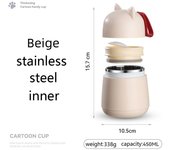 Taza de acero inoxidable portátil con cuchara para avena, leche, sopa, desayuno, lonchera color rosa
