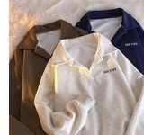 Sudadera con cuello polo de estilo coreano elegante para mujer: top de manga larga moderno para primavera y otoño L rojo