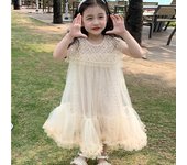 Vestido de malla con cuentas para niñas, de gasa para bebés, sin mangas, de moda, de princesa, de tul, esponjoso, ropa para fiestas de cumpleaños infantiles 2T beige