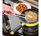 Cuchara con clip para filtrar aceite de freír de acero inoxidable para drenar y filtrar el aceite de los alimentos fritos