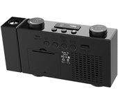 Radio despertador con proyección FM digital de 6 pulgadas, 4 ajustes de brillo, 3 pantallas de tiempo, alarma dual white light negro