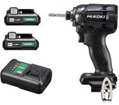 Atornillador de impacto recargable HiKOKI, color negro resistente, con batería de almacenamiento y cargador, 10,8 V, WH12DCA(2LSB)